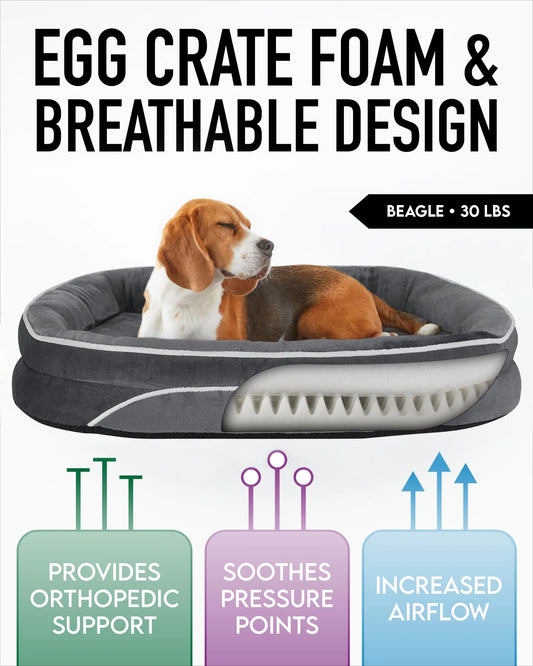 35In Luxury Sofa-Style Pet Orthopedic Bed for Large and Medium Dogs – Removable Machine-Washable Plush Cover, 4-Sided Bolster, Non-Slip Bottom, Size 35"X28"X6" Gray