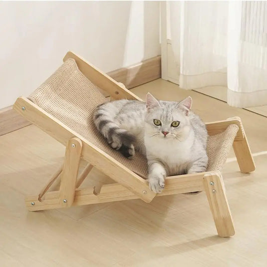 Mini Sisal Chair Cat Scratcher Sisal Scratcher Beach Chair Elevated Bed Adjustable Natural Wooden Removable with Sisal Pad