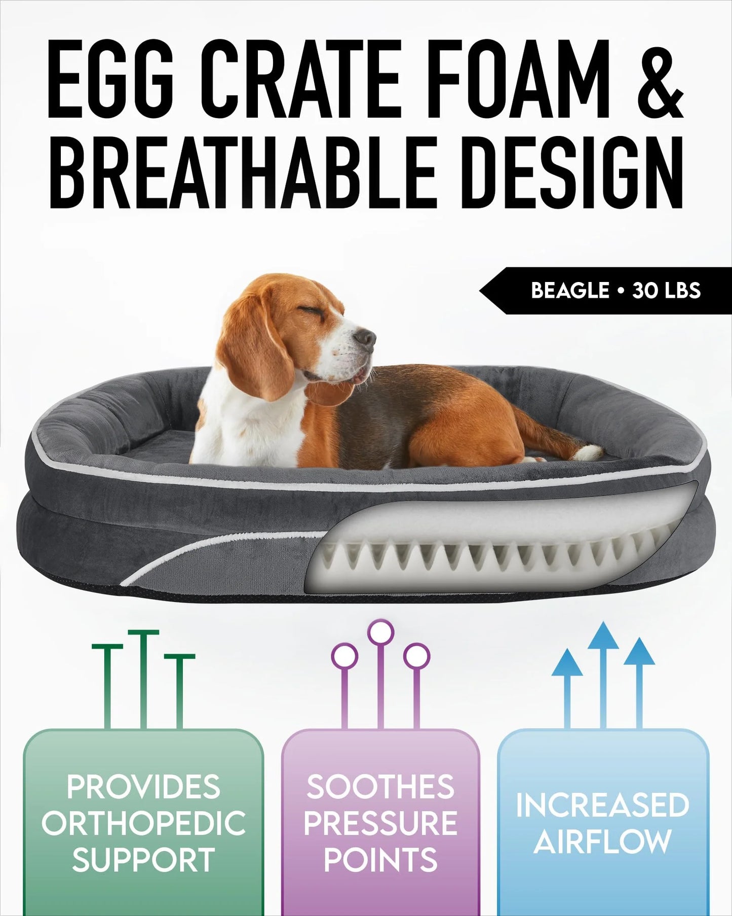 35In Luxury Sofa-Style Pet Orthopedic Bed for Large and Medium Dogs – Removable Machine-Washable Plush Cover, 4-Sided Bolster, Non-Slip Bottom, Size 35"X28"X6" Gray