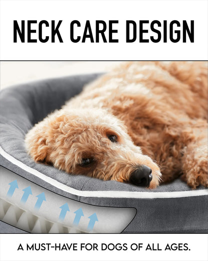 35In Luxury Sofa-Style Pet Orthopedic Bed for Large and Medium Dogs – Removable Machine-Washable Plush Cover, 4-Sided Bolster, Non-Slip Bottom, Size 35"X28"X6" Gray