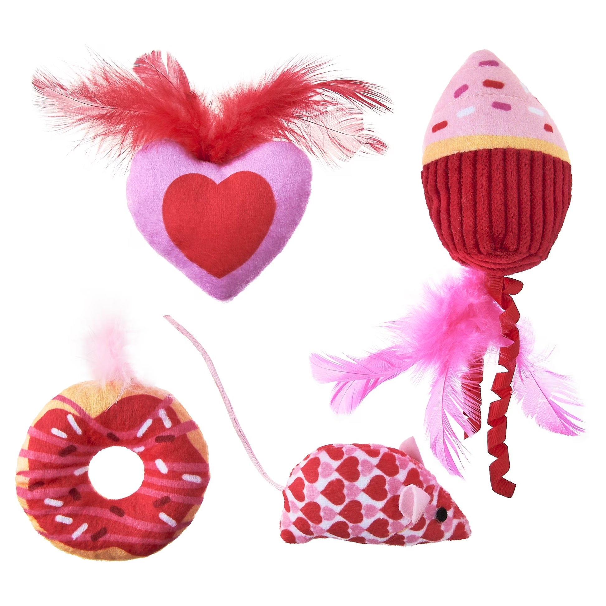 Valentine'S Day Purrfect Collection Plush Cat Toys with Catnip, Multicolor, 4 Count