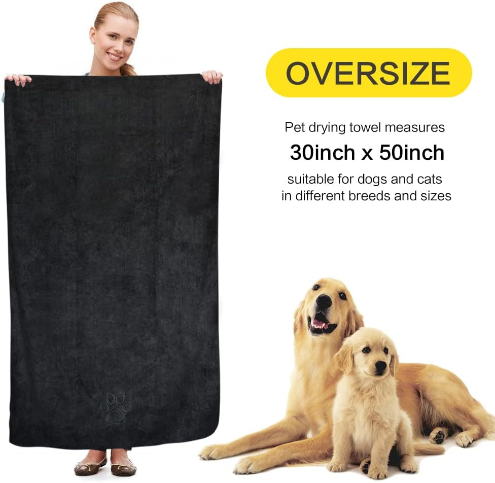 Dog Towel Super Absorbent Pet Bath Towel Microfiber Dog Drying Towel for Small, Medium, Large Dogs and Cats 30Inch X 50Inch Black