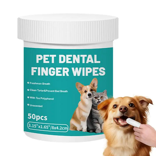 Pet Teeth Cleaning Finger Wipes 50-Pieces Pet Teeth Brushing Cleaner Finger Wipes Bad Breath Remover Wipes for Outdoors