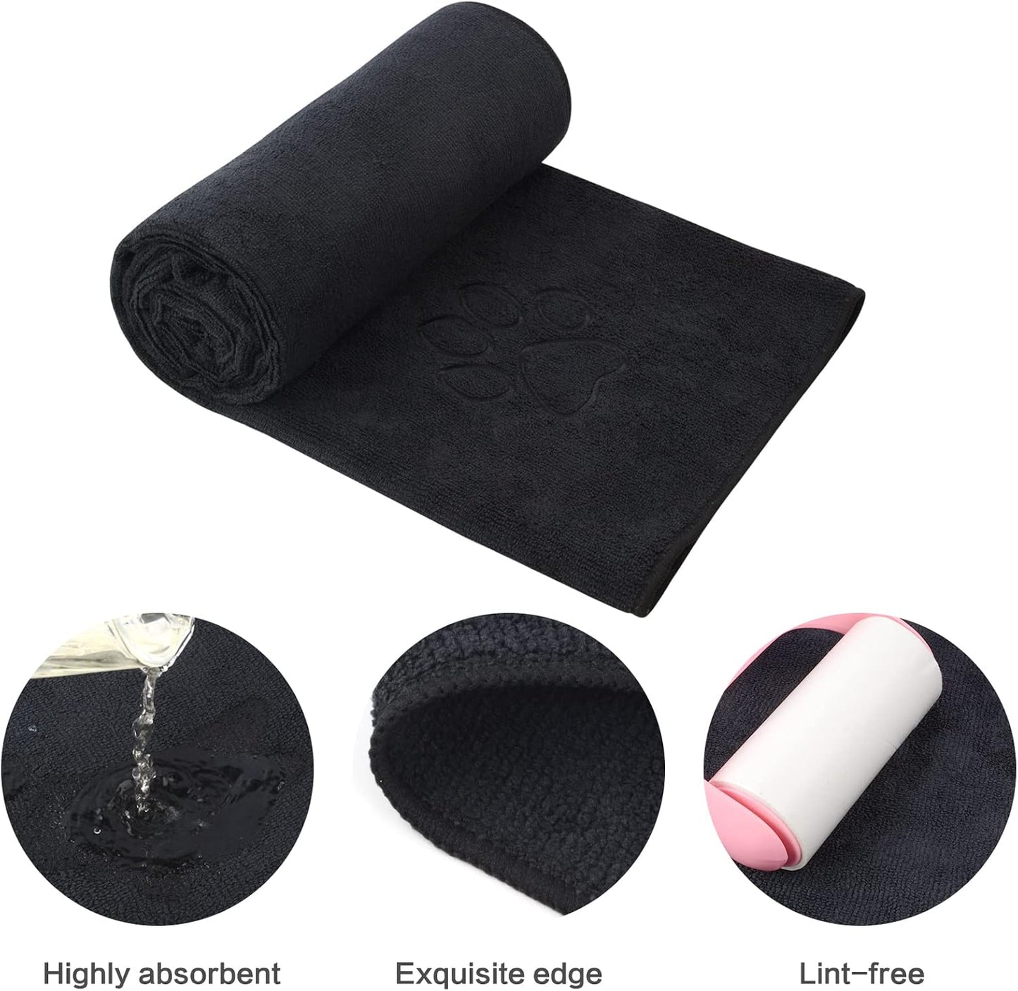 Dog Towel Super Absorbent Pet Bath Towel Microfiber Dog Drying Towel for Small, Medium, Large Dogs and Cats 30Inch X 50Inch Black