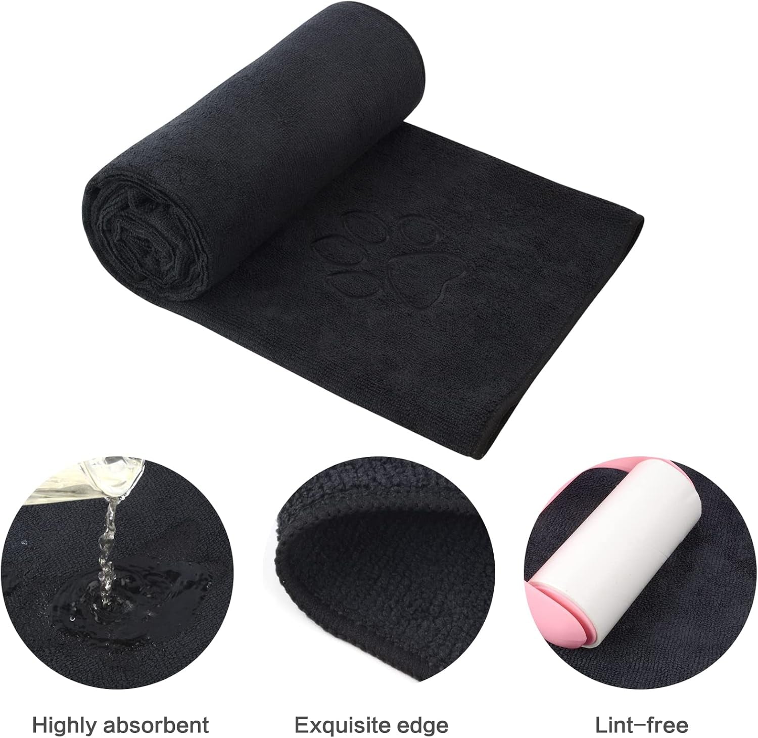 Dog Towel Super Absorbent Pet Bath Towel Microfiber Dog Drying Towel for Small, Medium, Large Dogs and Cats 30Inch X 50Inch Black