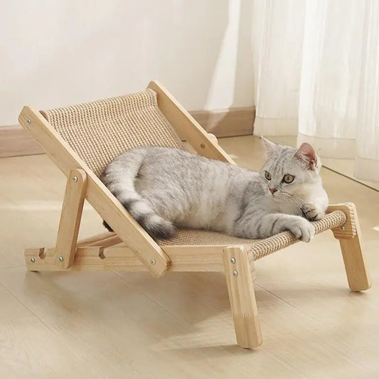Mini Sisal Chair Cat Scratcher Sisal Scratcher Beach Chair Elevated Bed Adjustable Natural Wooden Removable with Sisal Pad